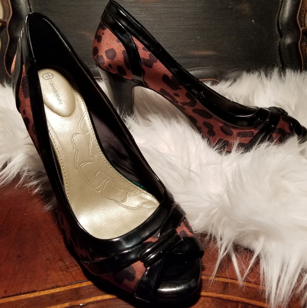 Gianni Bernini Brown and Black Leapord Print Heels